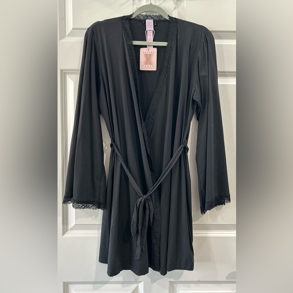 Savage X Fenty Other - NWT Savage X Fenty By Rihanna Black Lace Trimmed Robe Size M/L Sexy Lingerie